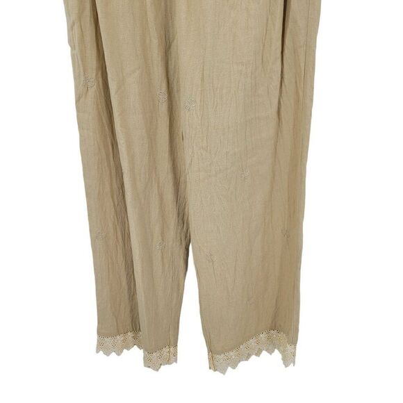 Vintage 2pc Linen Pants Outfit M Elastic High Rise Wide Pockets Lace Trim Tank - Picture 15 of 16